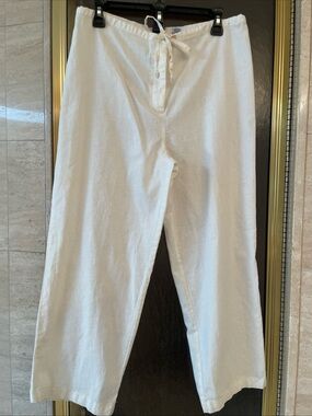 MARSH LANDING Ivory Linen Blend lounge pants DRAWSTRING  size Petite medium